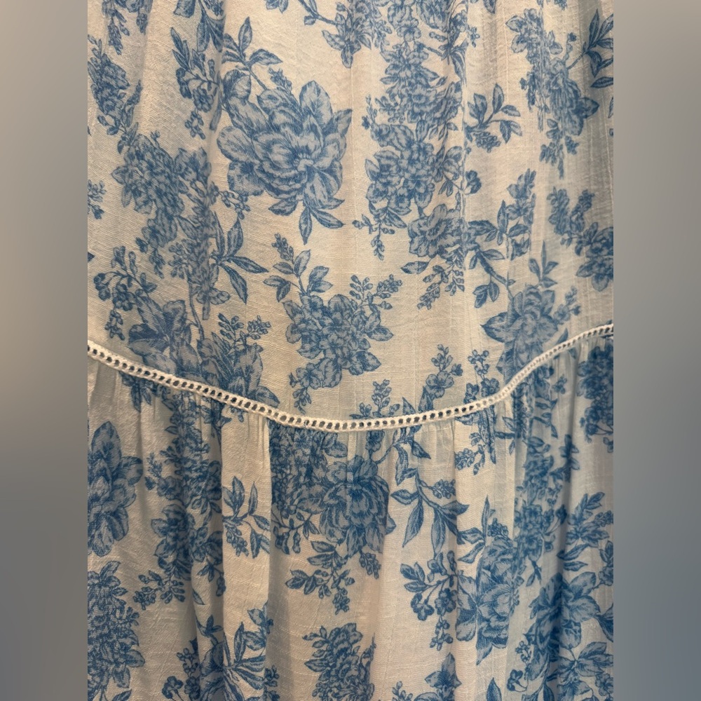 Nanette Lepore Blue & White Toile Tiered Boho Coquette Country Chic Maxi Skirt - Picture 4 of 12